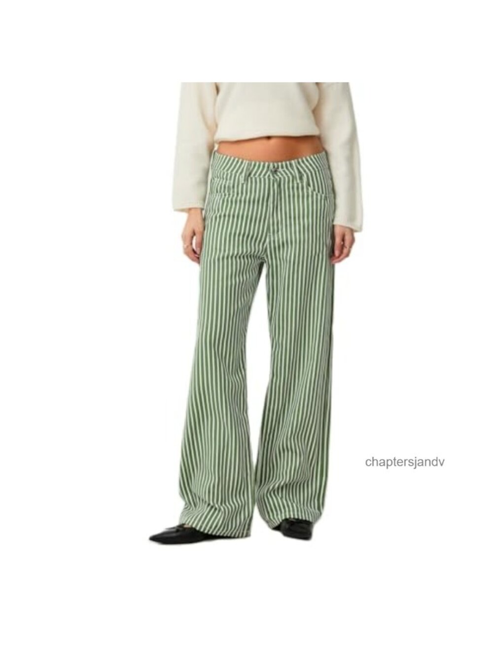 Striped Bell Bottom Jeans High Waisted Boyfriend Denim Stretchy Flare Pants